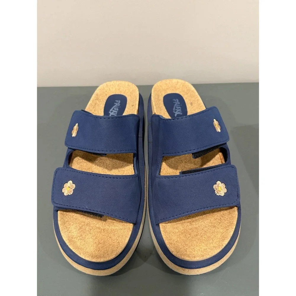 Frisky Blue Floral Slip On Sandal Adjustable Strap Platform Slides Women 9.5